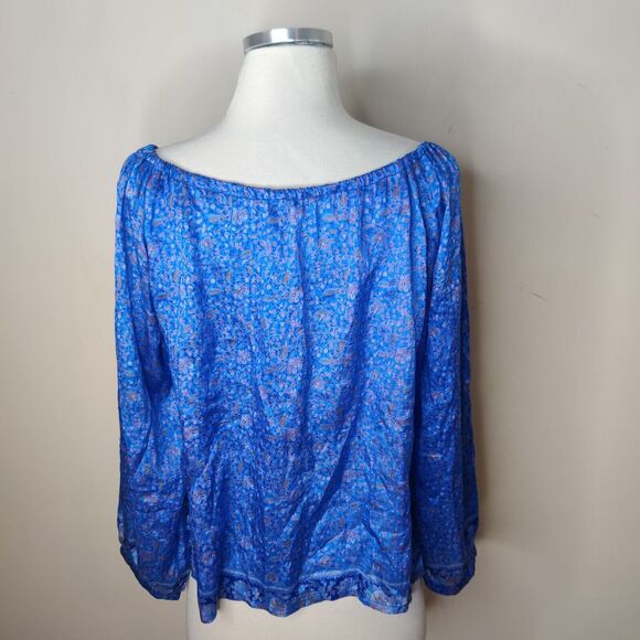 Matta 100% Silk Blouse Top Tie Neck Dainty Flower - Picture 7 of 9